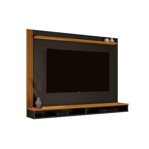 Painel DAV 1,40m Para TV Até 55'' Tampo em MDF Com Bordas Laqueadas e Acabamento Ripado e Nichos Por