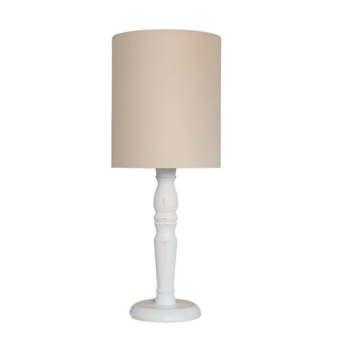 Luminária de Mesa Cúpula Tecido Caqui Base Branco Provençal