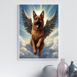 Quadro Cão Pastor Alemão com Asas 45x34cm:madeira Branca - 2