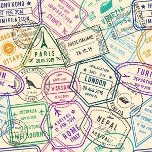 Papel de Parede Temático Viagem Carimbo Cidades Famosas 1,5m