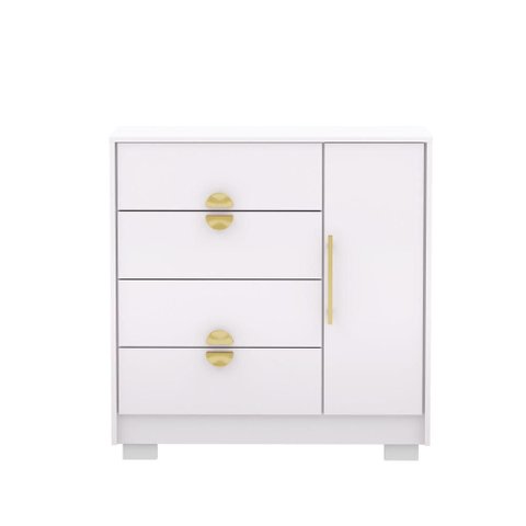 Cômoda Sapateira Ilha Bela 1 Porta 4 Gavetas - Branco/Camarim Flex