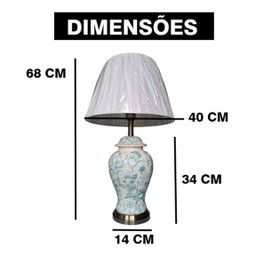 Abajur Luminária Quarto Branco Verde Floral Porcelana Metal - 7