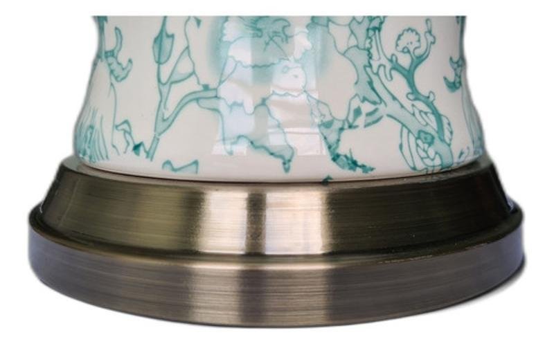 Abajur Luminária Quarto Branco Verde Floral Porcelana Metal - 5