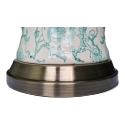 Abajur Luminária Quarto Branco Verde Floral Porcelana Metal - 5