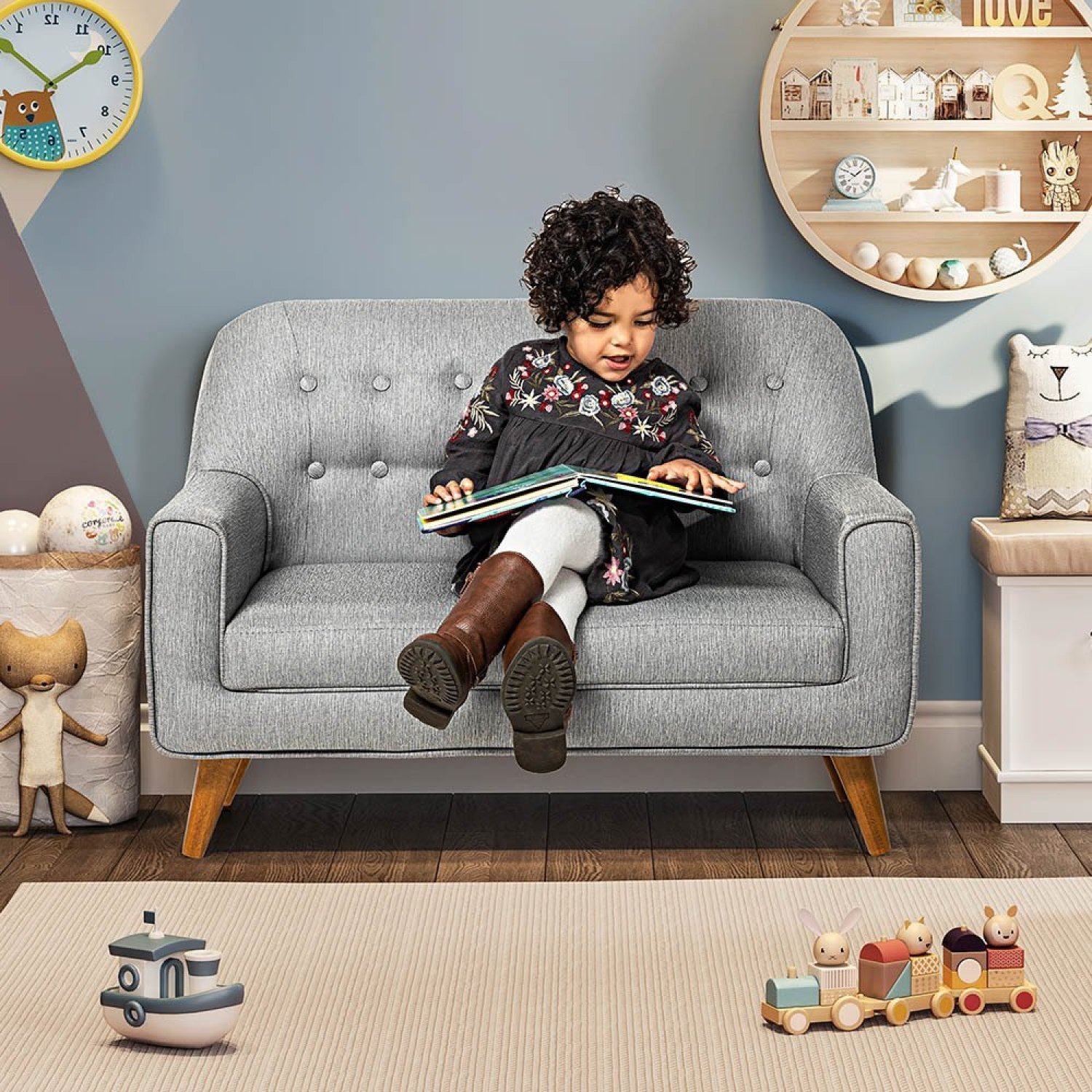 Sofá Infantil Montessori 2 Lugares Linho Comfort Casatema - 1
