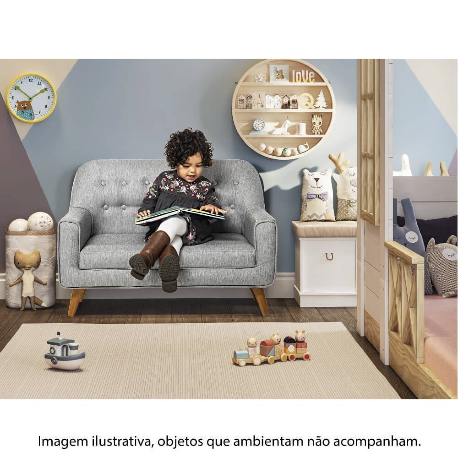 Sofá Infantil Montessori 2 Lugares Linho Comfort Casatema - 8