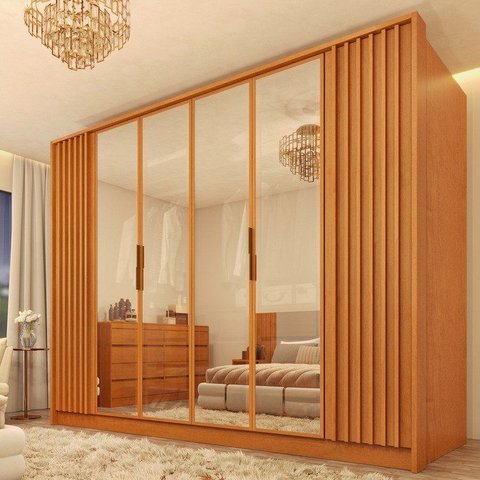 Guarda Roupa Casal Ripado 6 Portas 6 Gavetas 275cm com 4 Portas Reflecta com LED