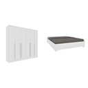 Ver imagem 1 de Conjunto Guarda Roupa Casal 6 Portas 8 Gavetas Puxador MDF Portugal e Cama Casal Monaco Branco/Neve