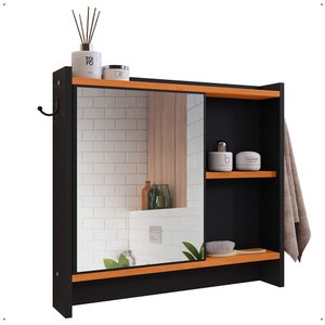 Armário Aéreo Espelheira Armarinho para Banheiro com Espelho Genova - Preto/cinamomo - Lojas Rpm