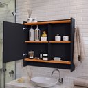 Ver imagem 4 de Armário Aéreo Espelheira Armarinho para Banheiro com Espelho Genova - Preto/cinamomo - Lojas Rpm