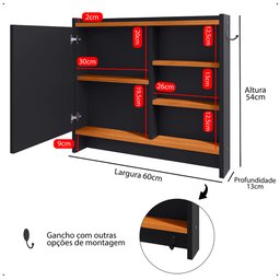 Armário Aéreo Espelheira Armarinho para Banheiro com Espelho Genova - Preto/cinamomo - Lojas Rpm - 7