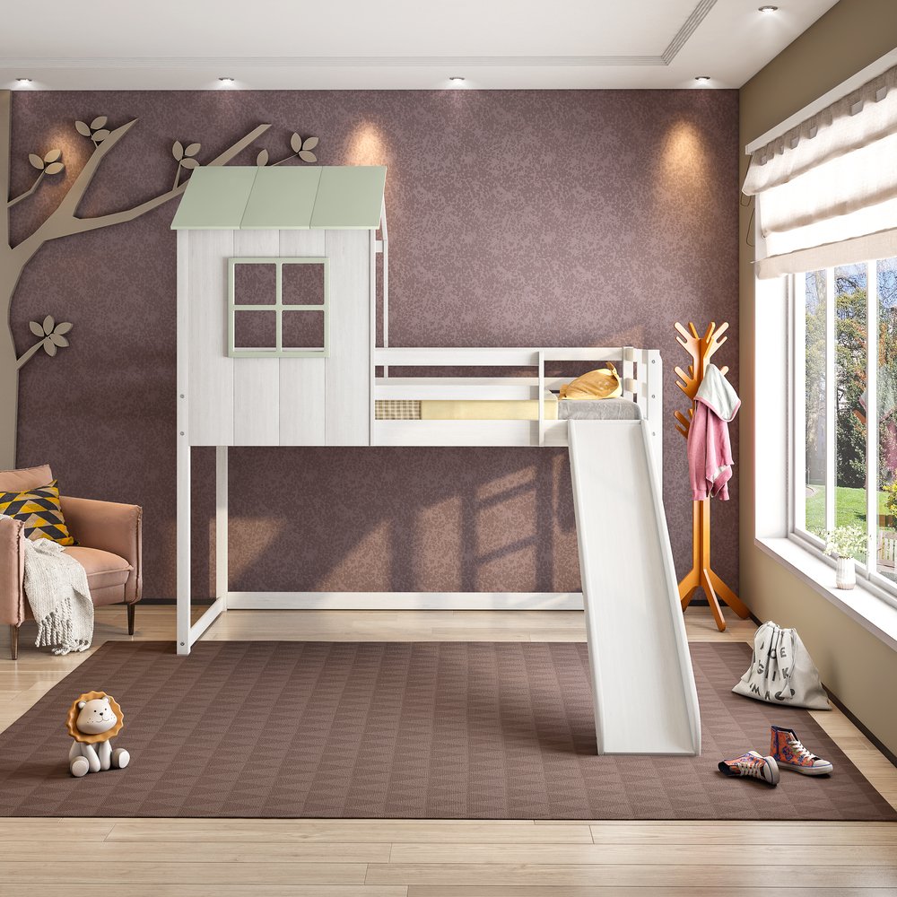 Cama Alta Infantil Cabana Family com Escorregador Casatema