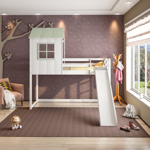 Cama Alta Infantil Cabana Family com Escorregador Casatema MadeiraOriginals