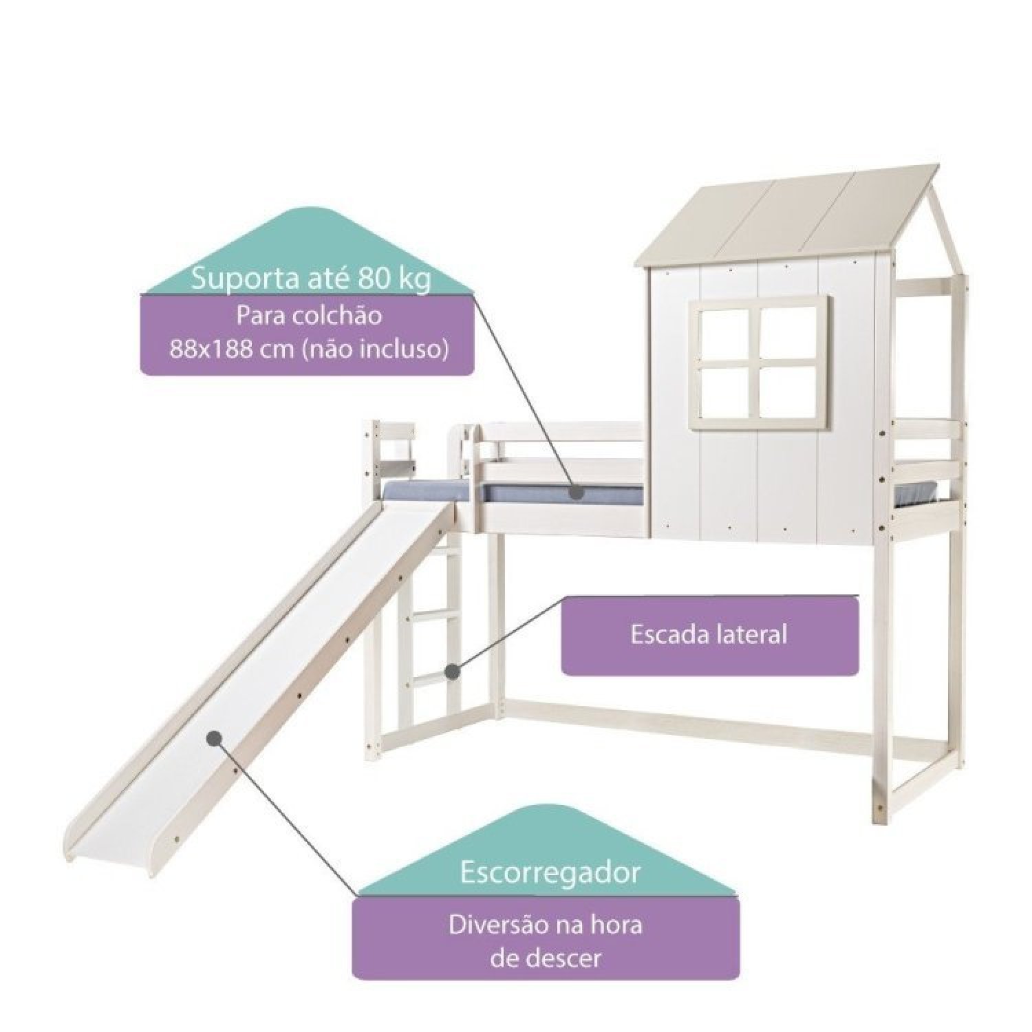 Cama Alta Infantil Cabana Family com Escorregador Casatema - 3