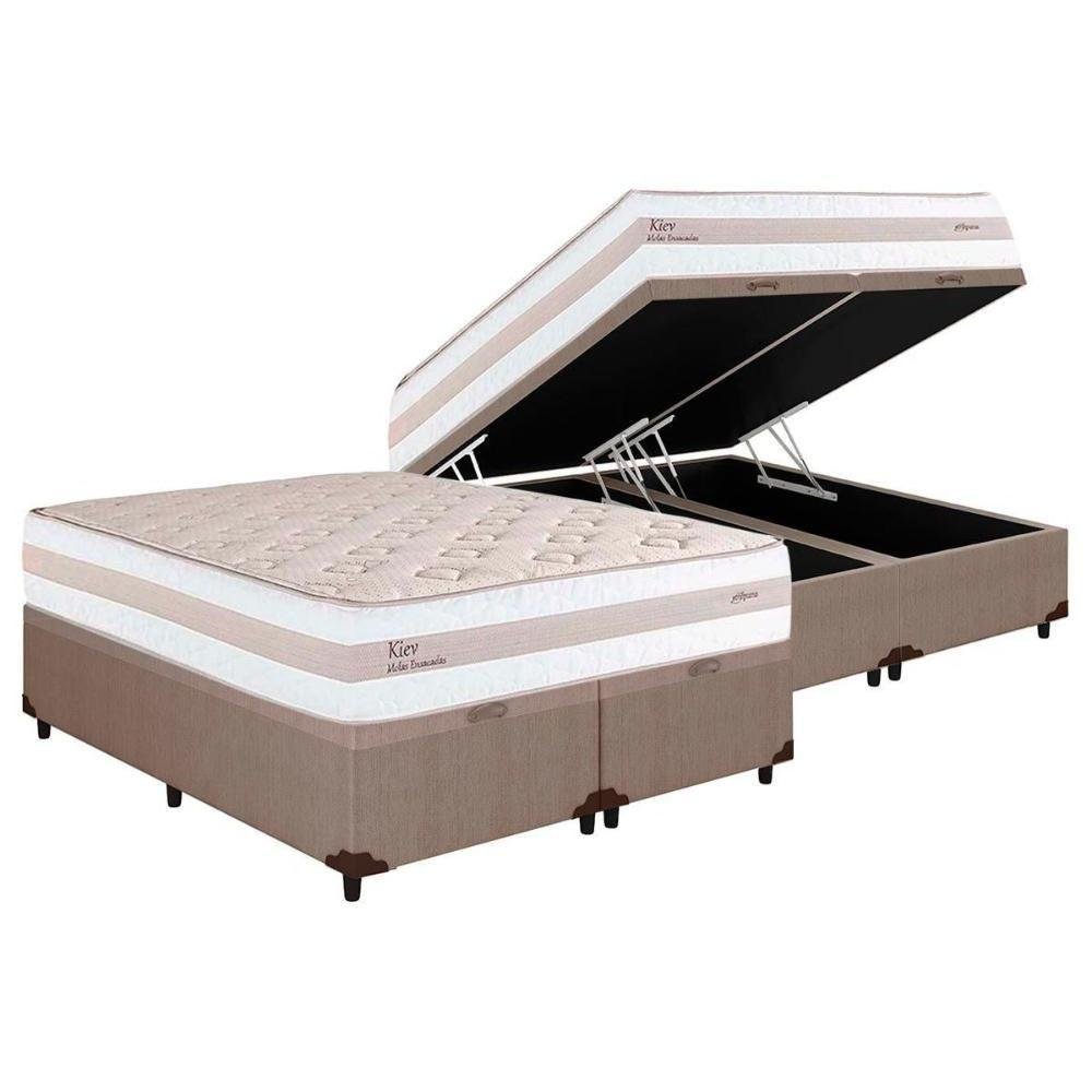 Conjunto Box Baú Queen: Colchão Molas Herval Masterpocket Ensacadas Kiev + Base Crc Courano Clean( - 1