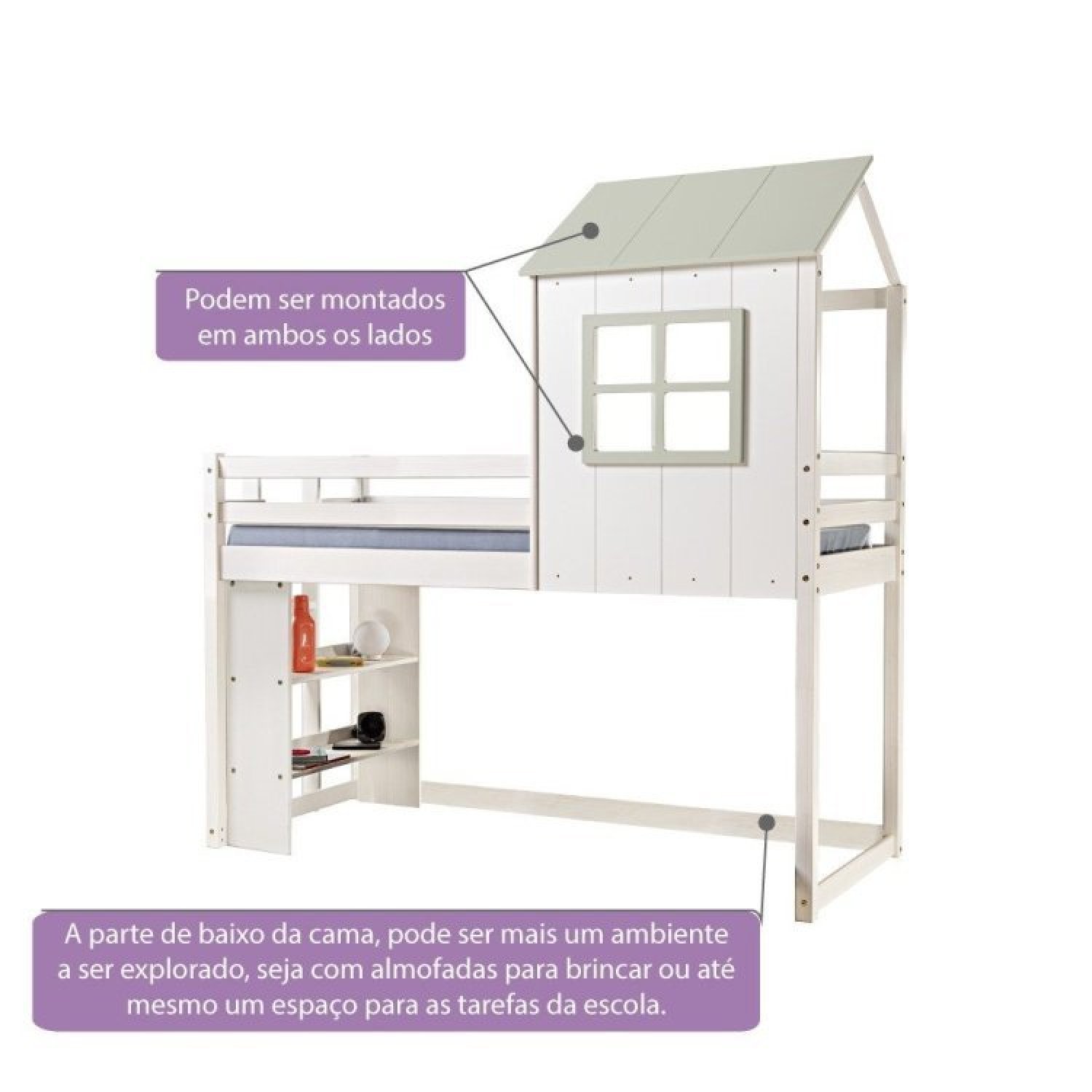 Cama Alta Infantil Cabana Family com Estante Casatema - 5