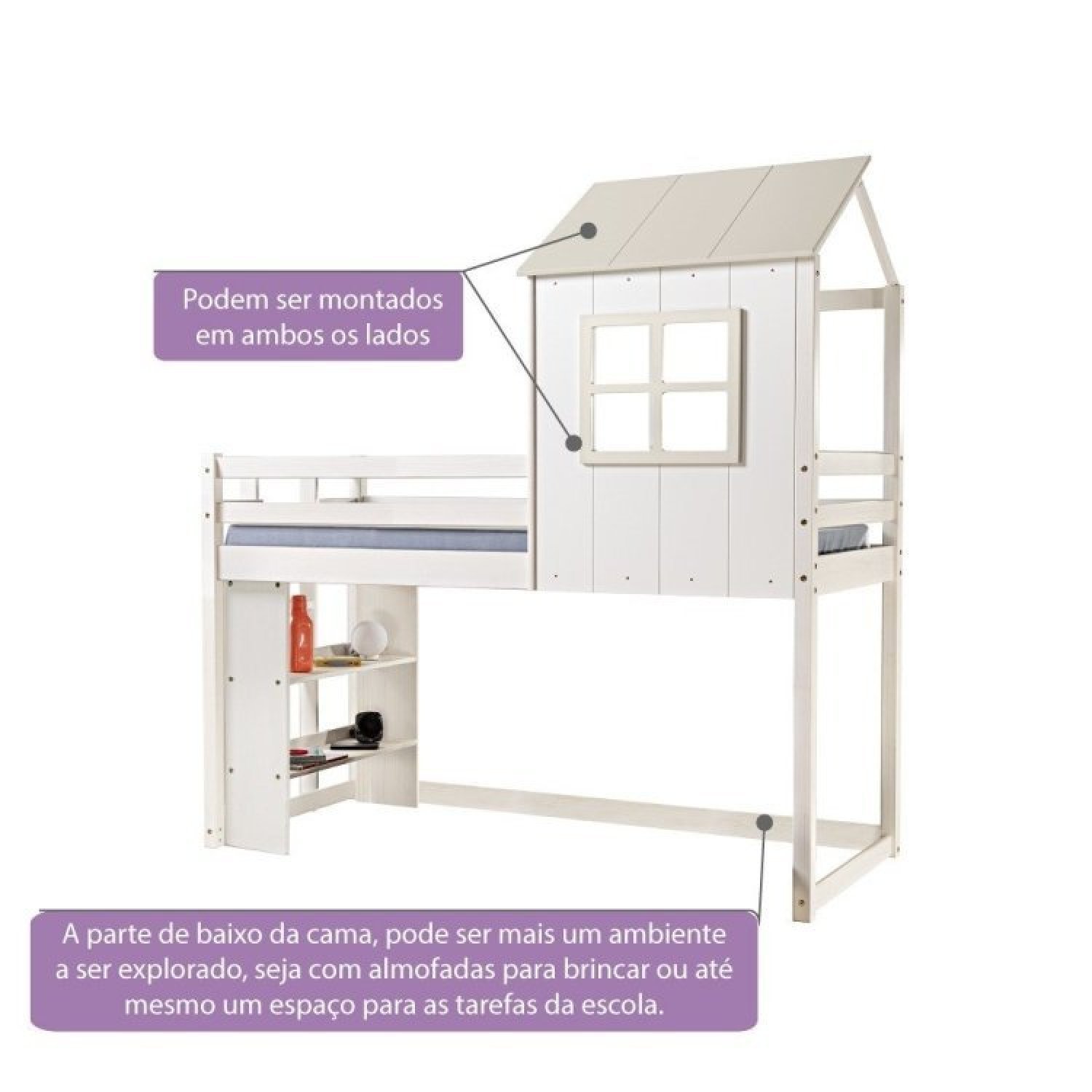 Cama Alta Infantil Cabana Family com Estante Casatema - 5