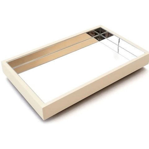 Bandeja Espelhada Decorativa Salar Cozinha Cantinho do Café Espelhada 50cm por 30cm Off White