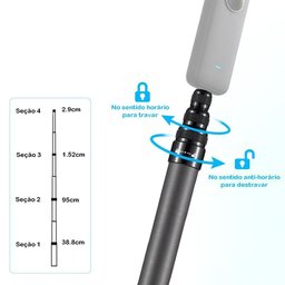 Bastão de Selfie Fibra de Carbono 2.9 Metros para Câmeras de Ação - 5