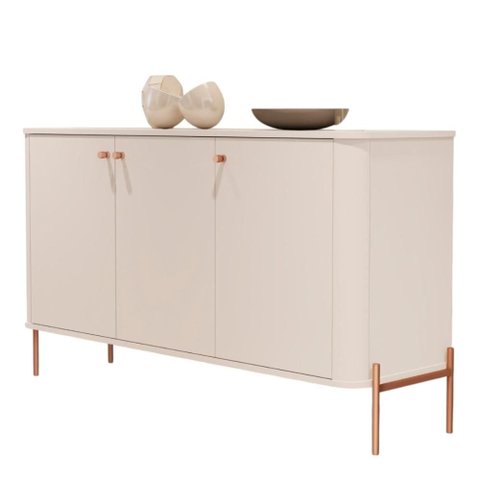 Buffet Aparador para Sala de Estar 3 Portas Pés em Aço - Off White Bronze