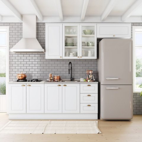 Cozinha Compacta Apê 280cm para Cooktop com Aéreo de Vidro 8 Portas 3 Gavetas Americana Henn