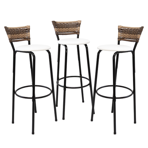 Kit 3 Banquetas 80cm para Balcão Ilha Bancada Área Gourmet Encosto em Junco Banco Itagold