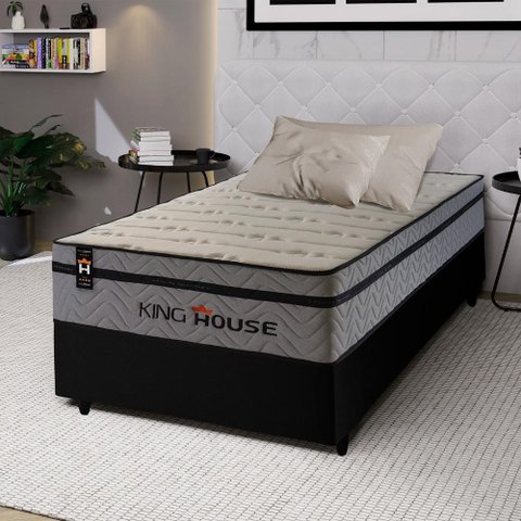 Conjunto Cama Box Solteiro c/ Molas Ensacadas Preston Preto 88x188x71