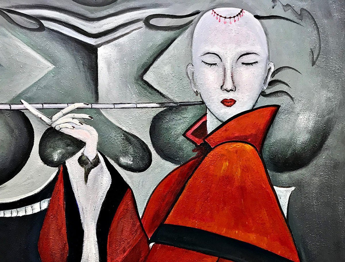 Quadro Pintura Tela emoldurado apenas abstrata 5407: 120cm (A) x 120cm (L) - 3