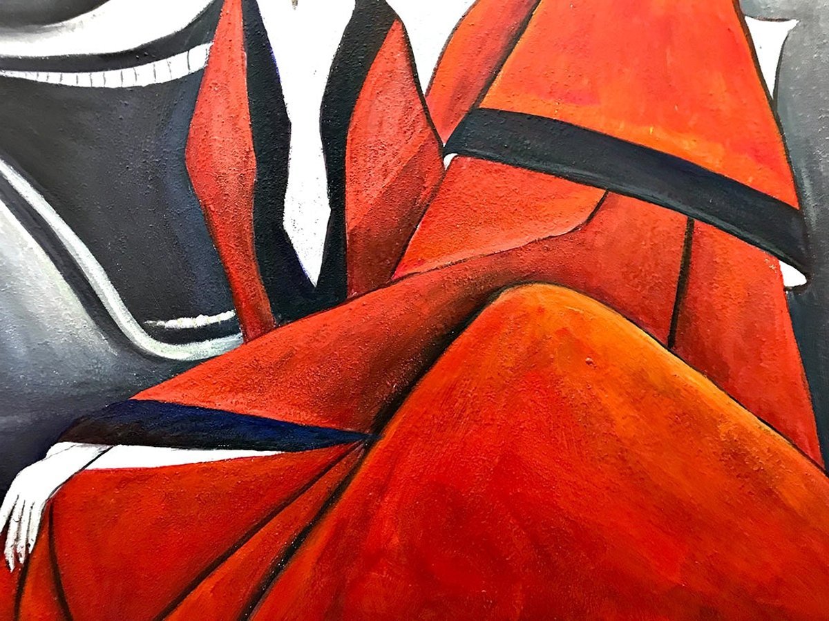 Quadro Pintura Tela emoldurado apenas abstrata 5407: 120cm (A) x 120cm (L) - 4