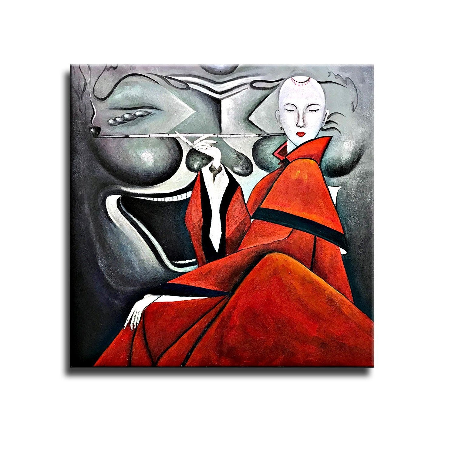 Quadro Pintura Tela emoldurado apenas abstrata 5407: 120cm (A) x 120cm (L) - 2
