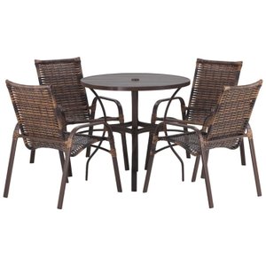 Jogo 4 Cadeiras Alumínio e Mesa Roma com Tampo Ripado 100cm para Área Jardim Varanda Piscina Emily