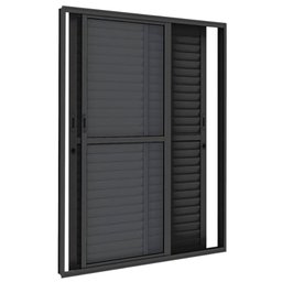 Porta Balcão 3 Folhas Veneziana 210x200 Preto Linha 25 - 1