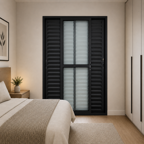 Porta Balcão 3 Folhas Alumínio Preto 210x200 Linha 25