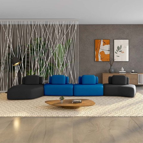 Sofá Ilha Sala de Estar Dakota 4 Módulos 626cm Encostos Almofadas Soltas Veludo Preto/azul G33 - Gra