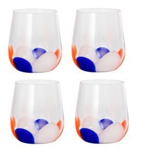 Jogo 4 Copos Petala em Vidro 480ml Laranja/azul/branco