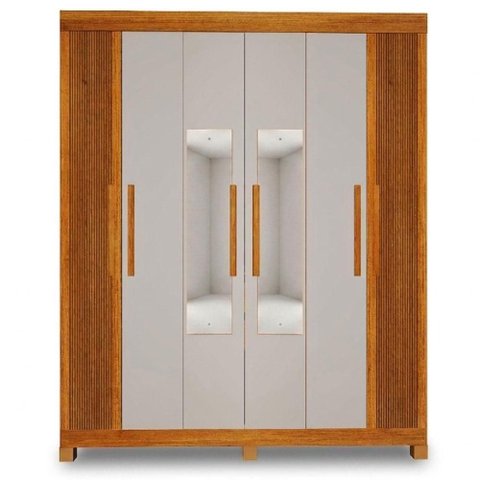 Guarda Roupa Casal Andorinha 6 Portas de Bater 2 Gavetas MDF Naturalle Off White Valdemóveis