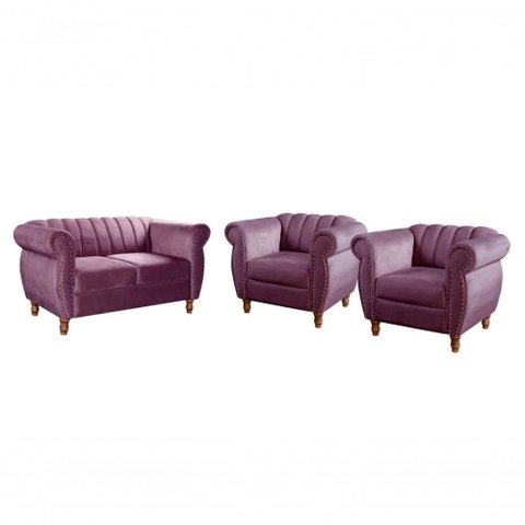 Sofá Realeza 4 Lugares Fixo 2+1+1 Roxo 380 Veludo Bella Decor