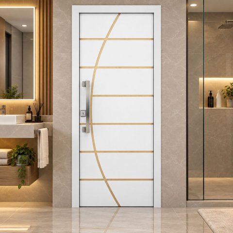 Porta Frisada R20C 210x80 cm Design Moderno Estrutura em Pinus e Acabamento UV.:Branco