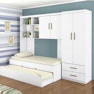 Quarto Infantil Chiara Guarda Roupa De 2 Portas + Modulo Aéreo + Cama + Auxiliar - Phoenix