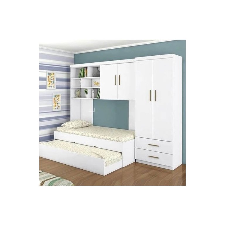 Quarto Infantil Chiara Guarda Roupa De 2 Portas + Modulo Aéreo + Cama + Auxiliar - Phoenix
