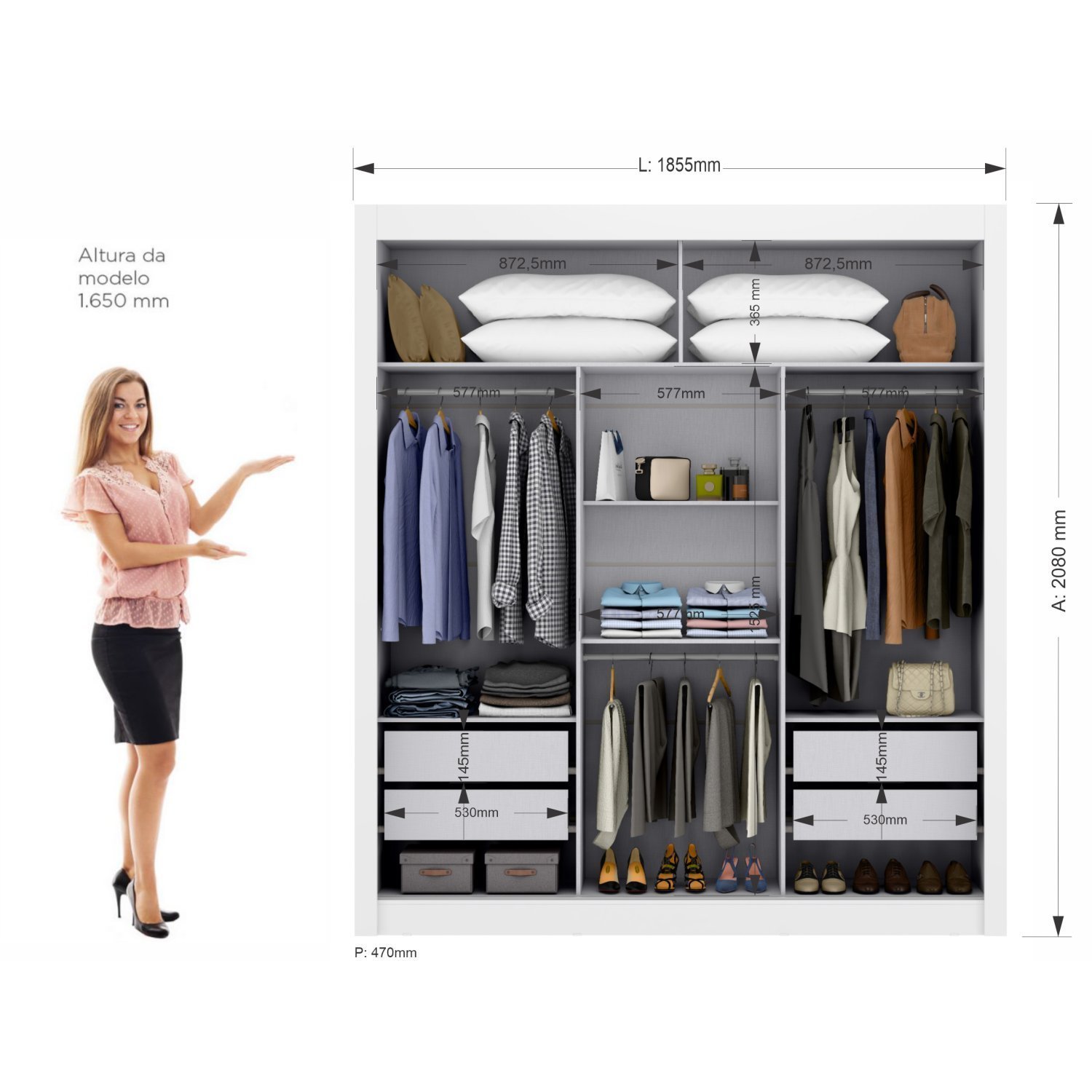 Guarda Roupa 3 Portas 4 Gavetas Serenity Yescasa - 4