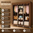 Ver imagem 5 de Guarda Roupa Portátil Armário 175cm 2 Portas de Toque 8 Prateleiras Metal Marrom Yeet