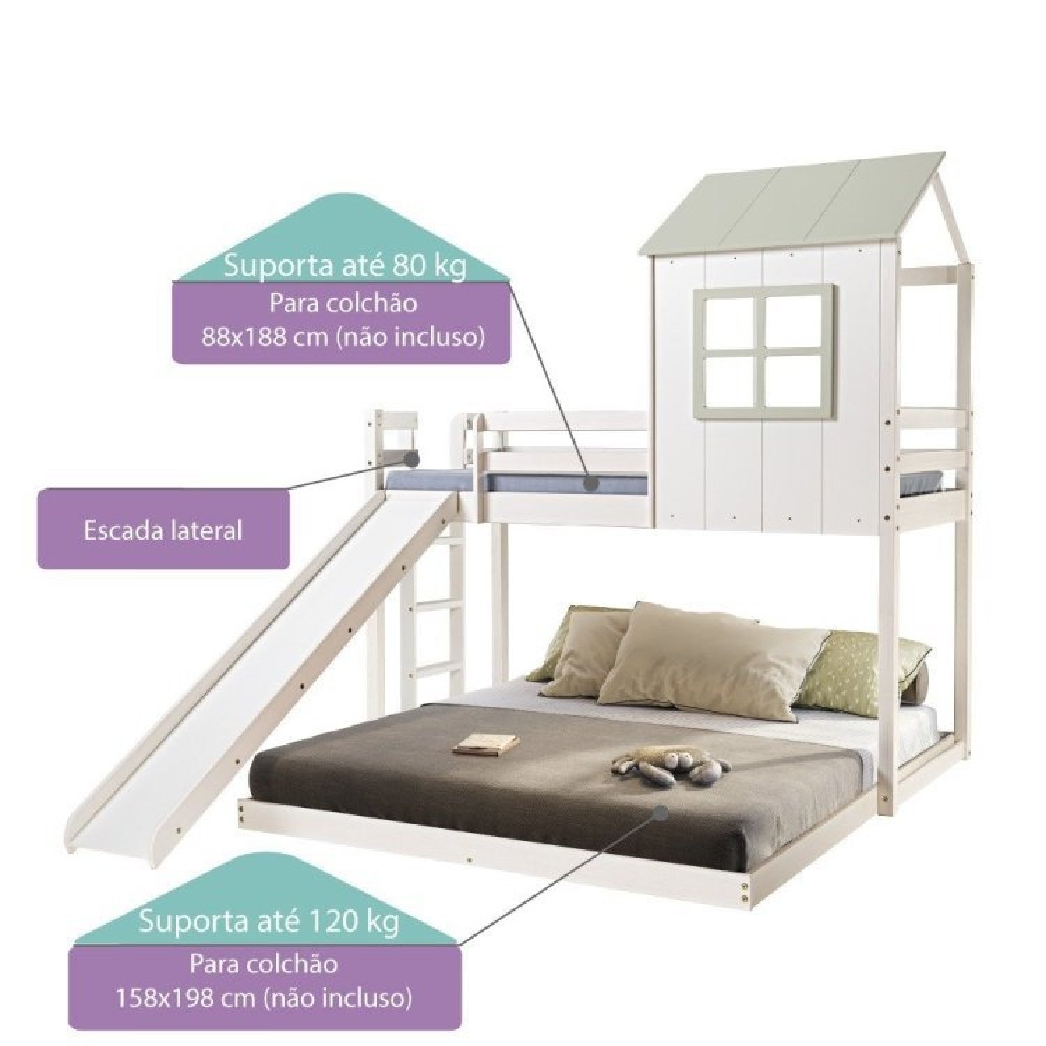 Beliche Queen Montessoriano Cabana Family com Escorregador Casatema - 3