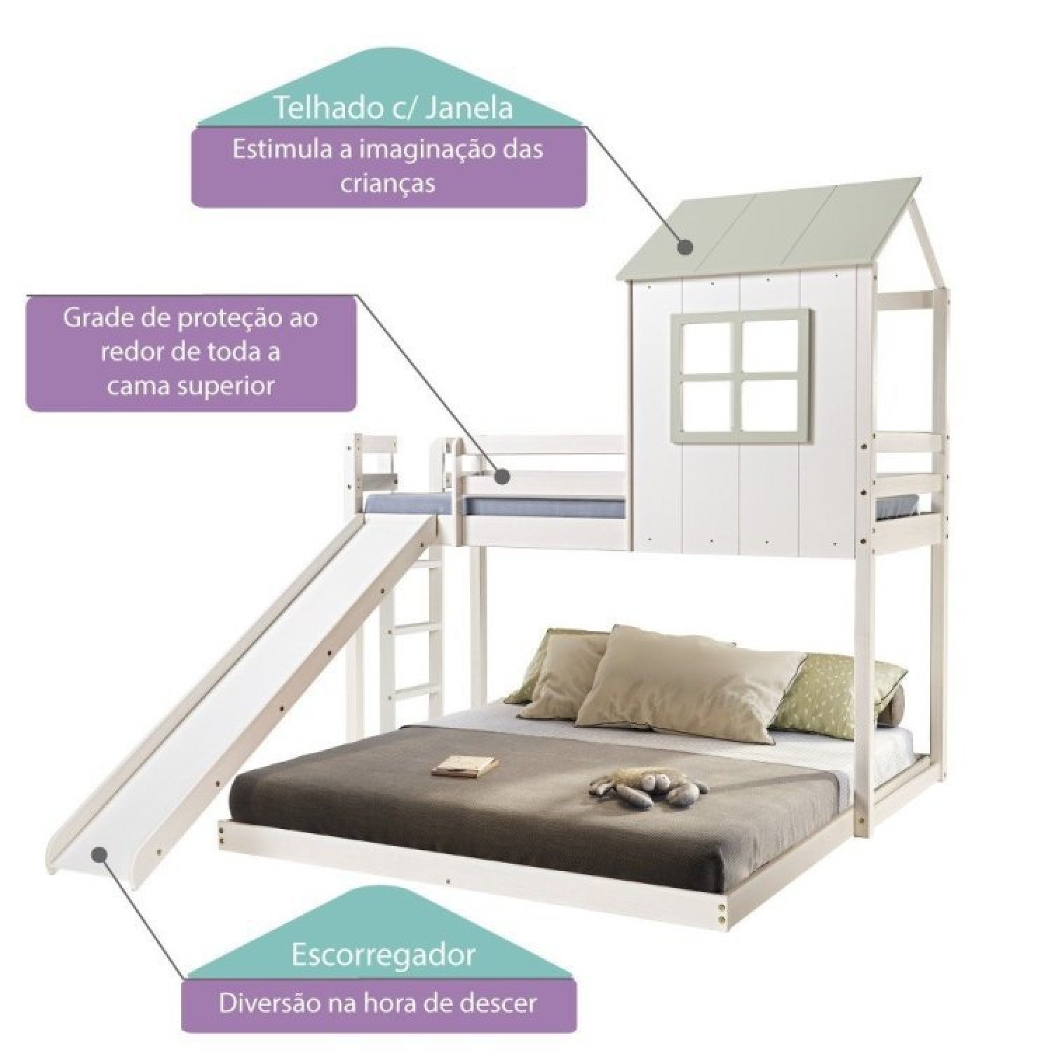 Beliche Queen Montessoriano Cabana Family com Escorregador Casatema - 4