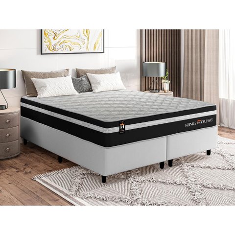 Conjunto Cama Box Queen c/ Molas Ensacadas Durham Branco 158x198x60