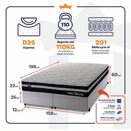 Conjunto Cama Box Queen c/ Molas Ensacadas Durham Branco 158x198x60 - 2