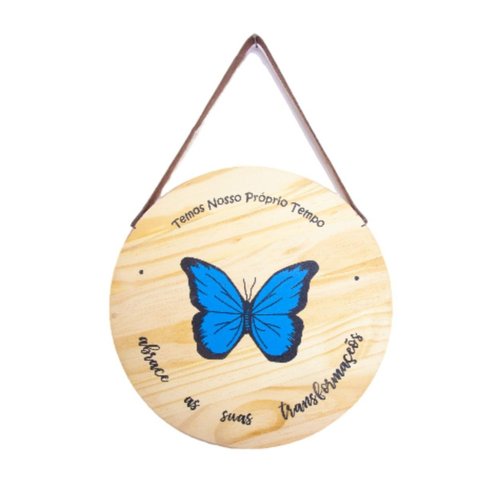 Quadro Decorativo Madeira Pinus Vários Modelos 28x28 Parede Cor:borboletanatural