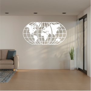 Quadro Decoração Vazado Mapa Mundi World Triplo Branco 70x37