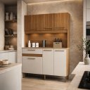 Ver imagem 2 de Armário Slim 120cm Madeira p/ Apartamento Portas e Gavetas Cozinha Gourmet:Off Ripado