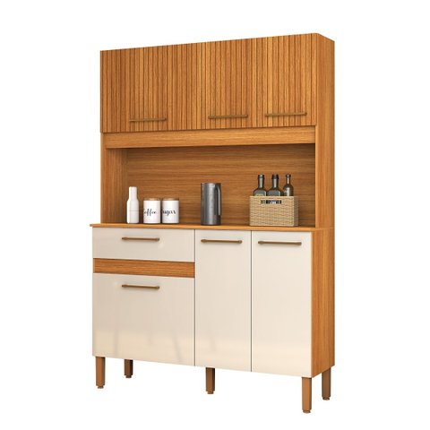 Armário Slim 120cm Madeira p/ Apartamento Portas e Gavetas Cozinha Gourmet:Off Ripado